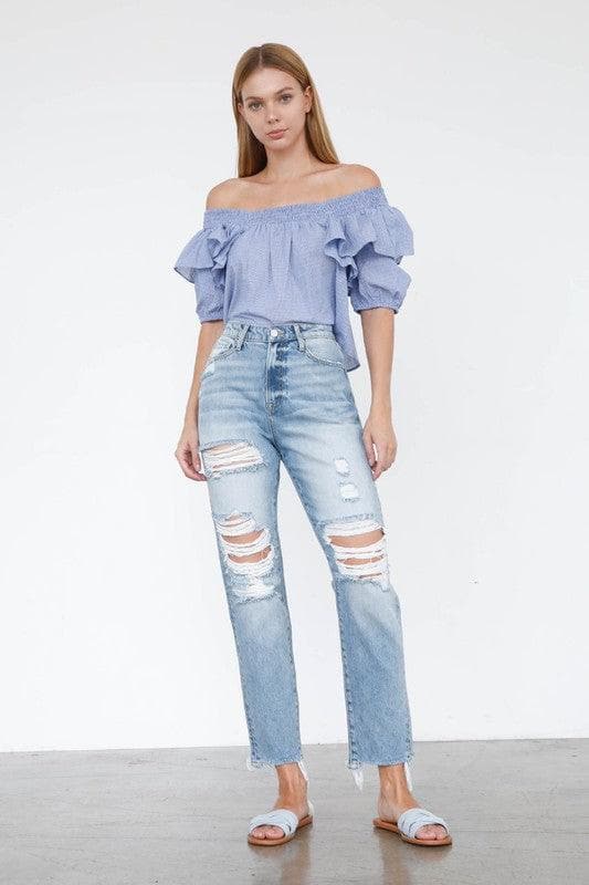 INSANE GENE High Rise Mom Jeans - SwagglyLife Home & Fashion