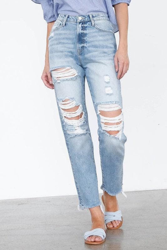 INSANE GENE High Rise Mom Jeans - SwagglyLife Home & Fashion