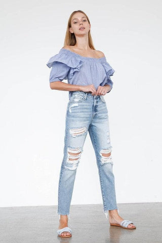 INSANE GENE High Rise Mom Jeans - SwagglyLife Home & Fashion