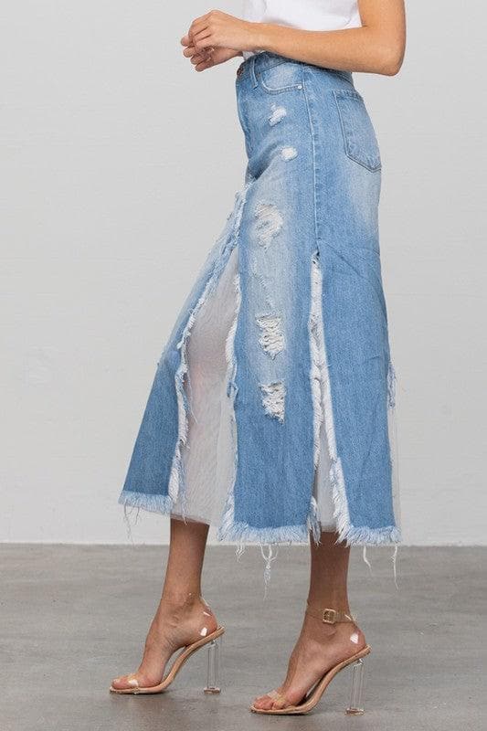 INSANE GENE Long Length Denim Skirt - SwagglyLife Home & Fashion