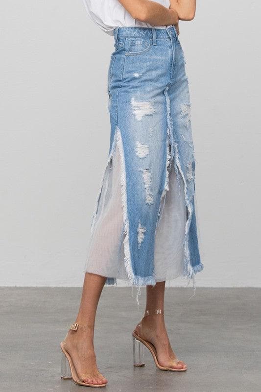 INSANE GENE Long Length Denim Skirt - SwagglyLife Home & Fashion