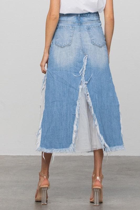 INSANE GENE Long Length Denim Skirt - SwagglyLife Home & Fashion