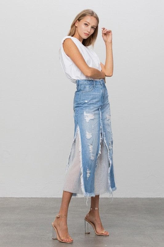 INSANE GENE Long Length Denim Skirt - SwagglyLife Home & Fashion