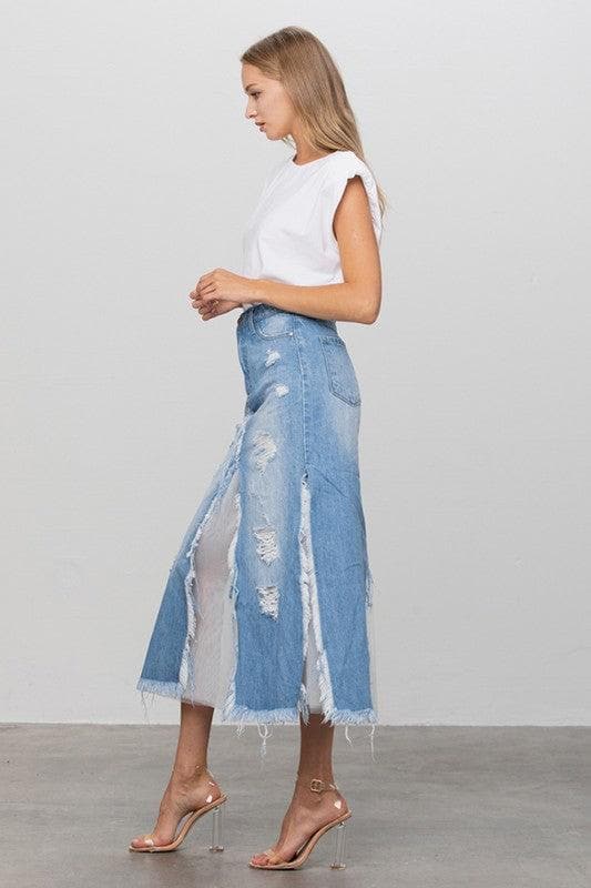 INSANE GENE Long Length Denim Skirt - SwagglyLife Home & Fashion