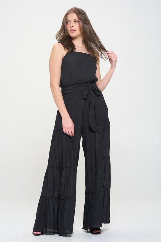 Jade By Jane PLUS Elastic Strap Tiered Jumpsuit - SwagglyLife Home & Fashion