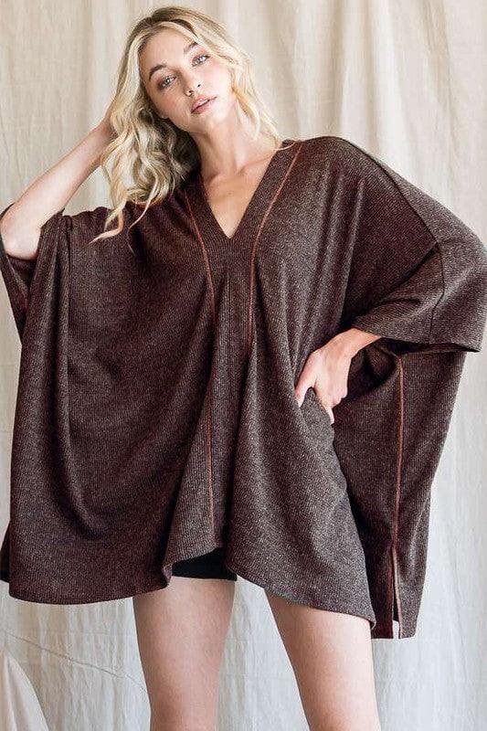 Jade By Jane V Neck Poncho Top - SwagglyLife Home & Fashion