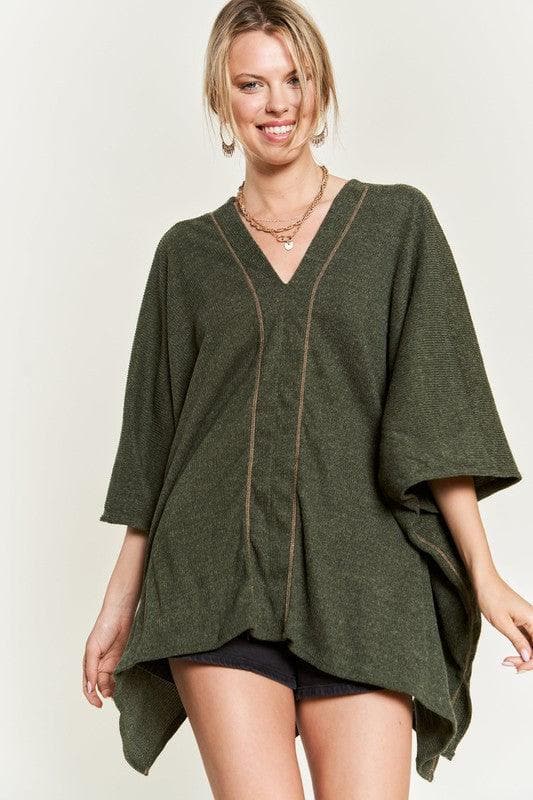 Jade By Jane V Neck Poncho Top - SwagglyLife Home & Fashion