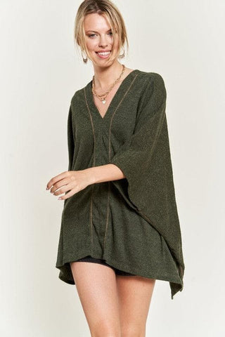 Jade By Jane V Neck Poncho Top - SwagglyLife Home & Fashion