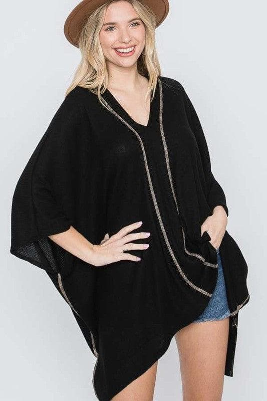 Jade By Jane V Neck Poncho Top - SwagglyLife Home & Fashion