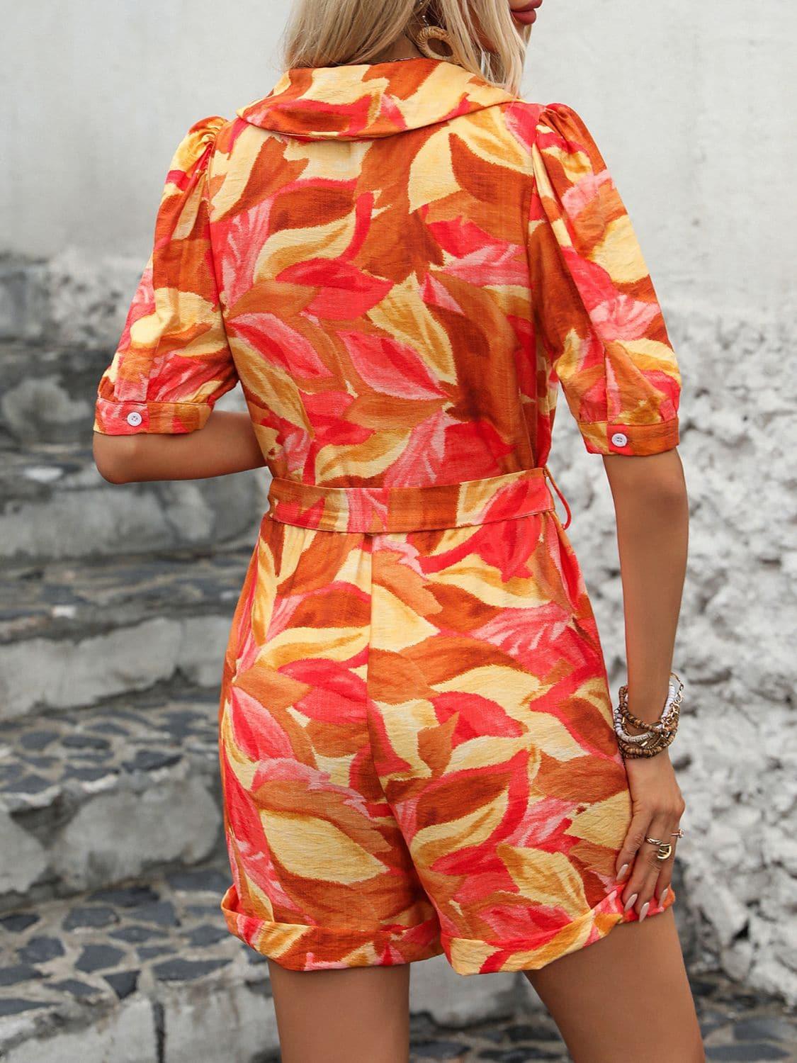 Jenna Printed Surplice Half Sleeve Romper - SwagglyLife Home & Fashion