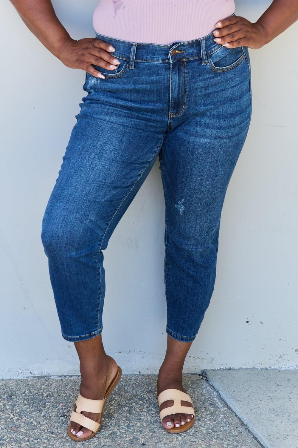 Judy Blue Aila Short Full Size Mid Rise Cropped Relax Fit Jeans - SwagglyLife Home & Fashion