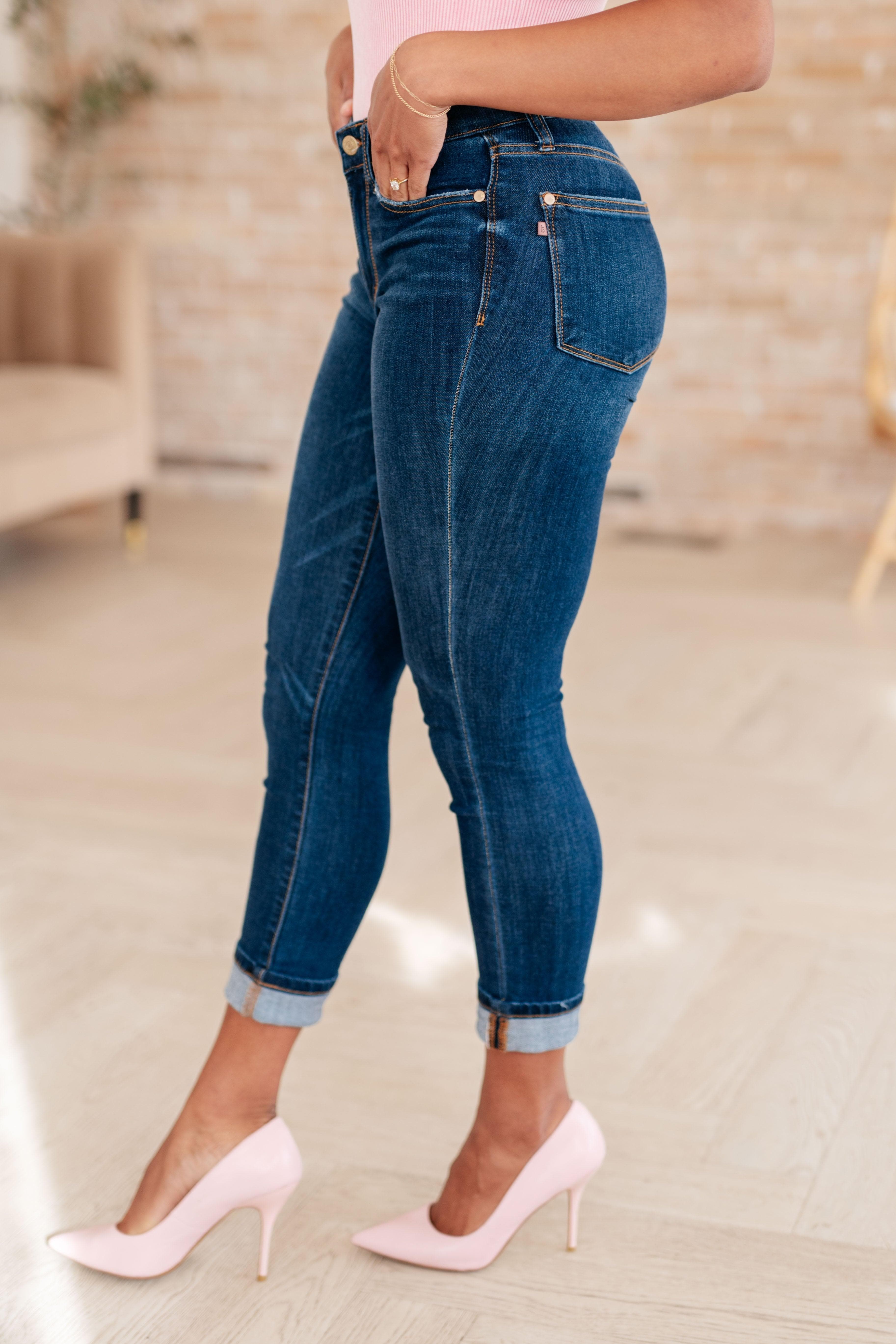 Judy Blue Bette Mid Rise Vintage Cuffed Skinny Capri - SwagglyLife Home & Fashion