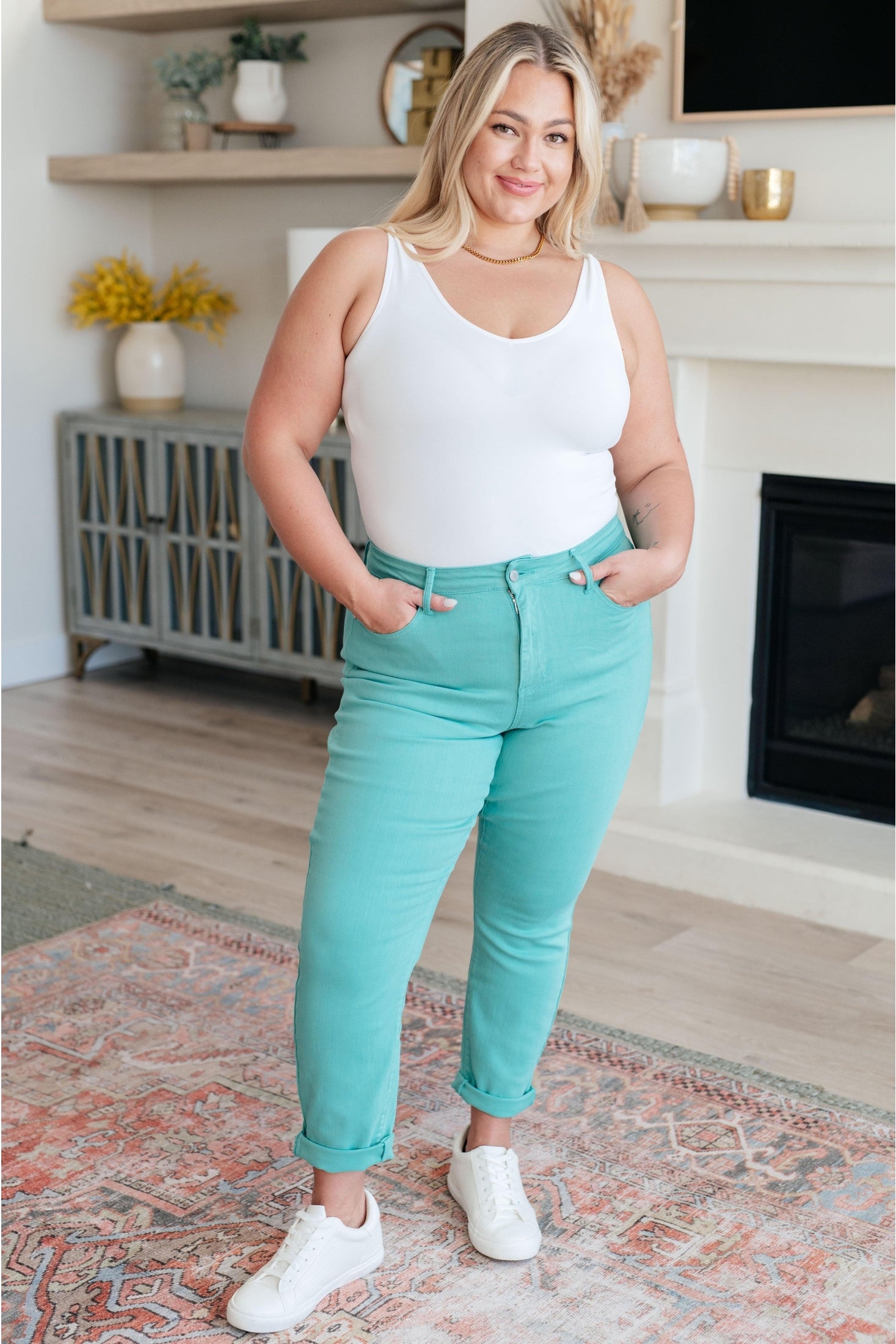 Judy Blue Bridgette High Rise Garment Dyed Slim Jeans in Aquamarine - SwagglyLife Home & Fashion