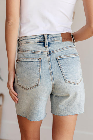 JUDY BLUE Cindy High Rise Mineral Wash Distressed Boyfriend Shorts - SwagglyLife Home & Fashion