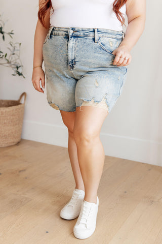 JUDY BLUE Cindy High Rise Mineral Wash Distressed Boyfriend Shorts - SwagglyLife Home & Fashion