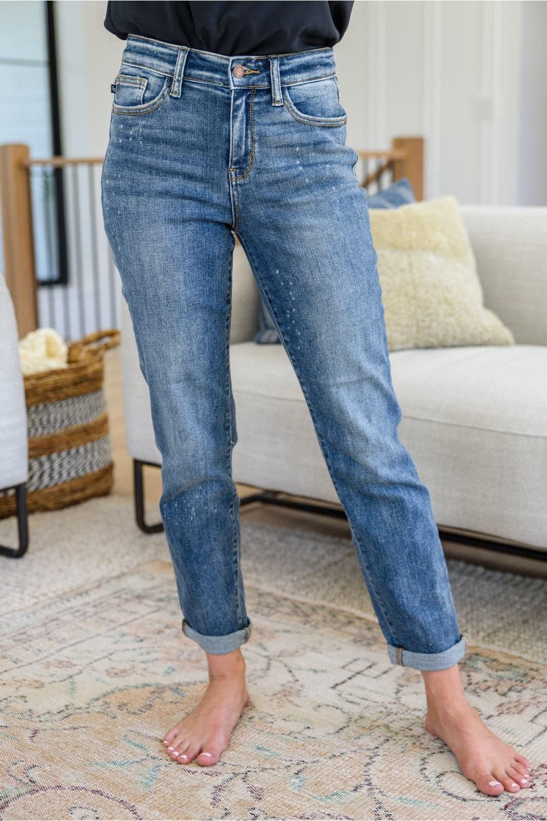 Judy Blue Corey Hi Rise Bleach Splash Boyfriend Jeans - SwagglyLife Home & Fashion