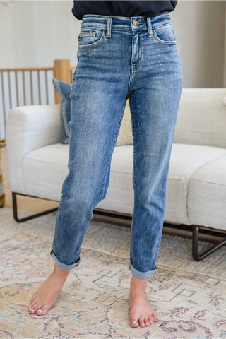 Judy Blue Corey Hi Rise Bleach Splash Boyfriend Jeans - SwagglyLife Home & Fashion