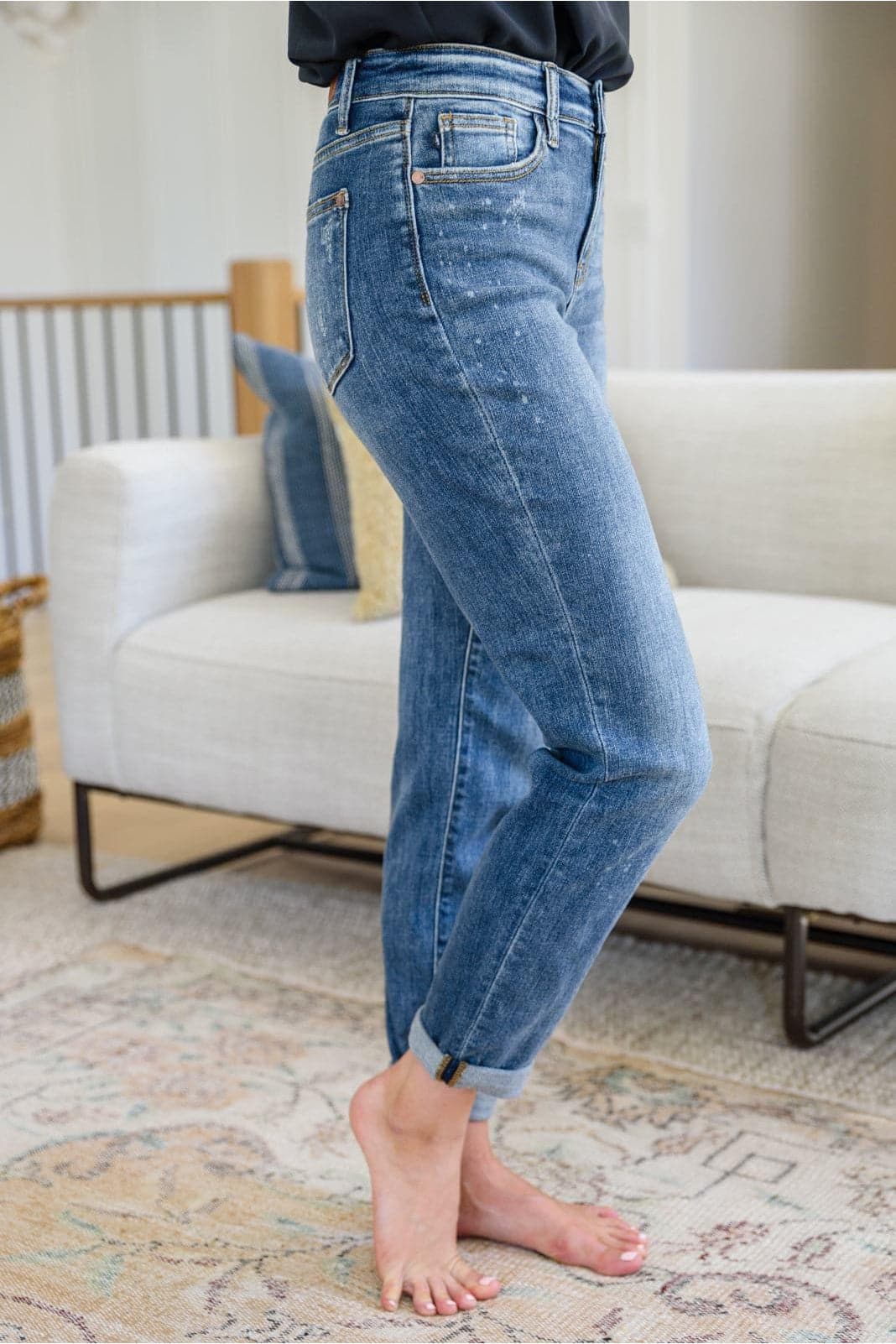 Judy Blue Corey Hi Rise Bleach Splash Boyfriend Jeans - SwagglyLife Home & Fashion