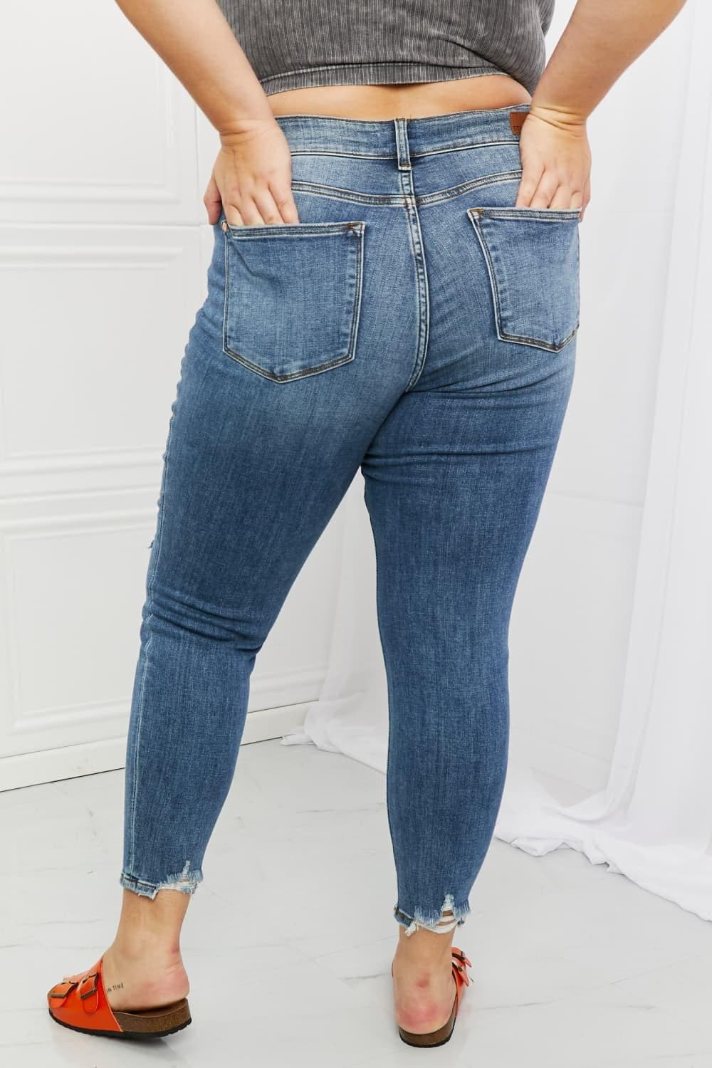 Judy Blue Dahlia Full Size Distressed Patch Jeans - SwagglyLife Home & Fashion