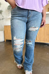 Judy Blue Distressed Raw Hem Bootcut Jeans - SwagglyLife Home & Fashion