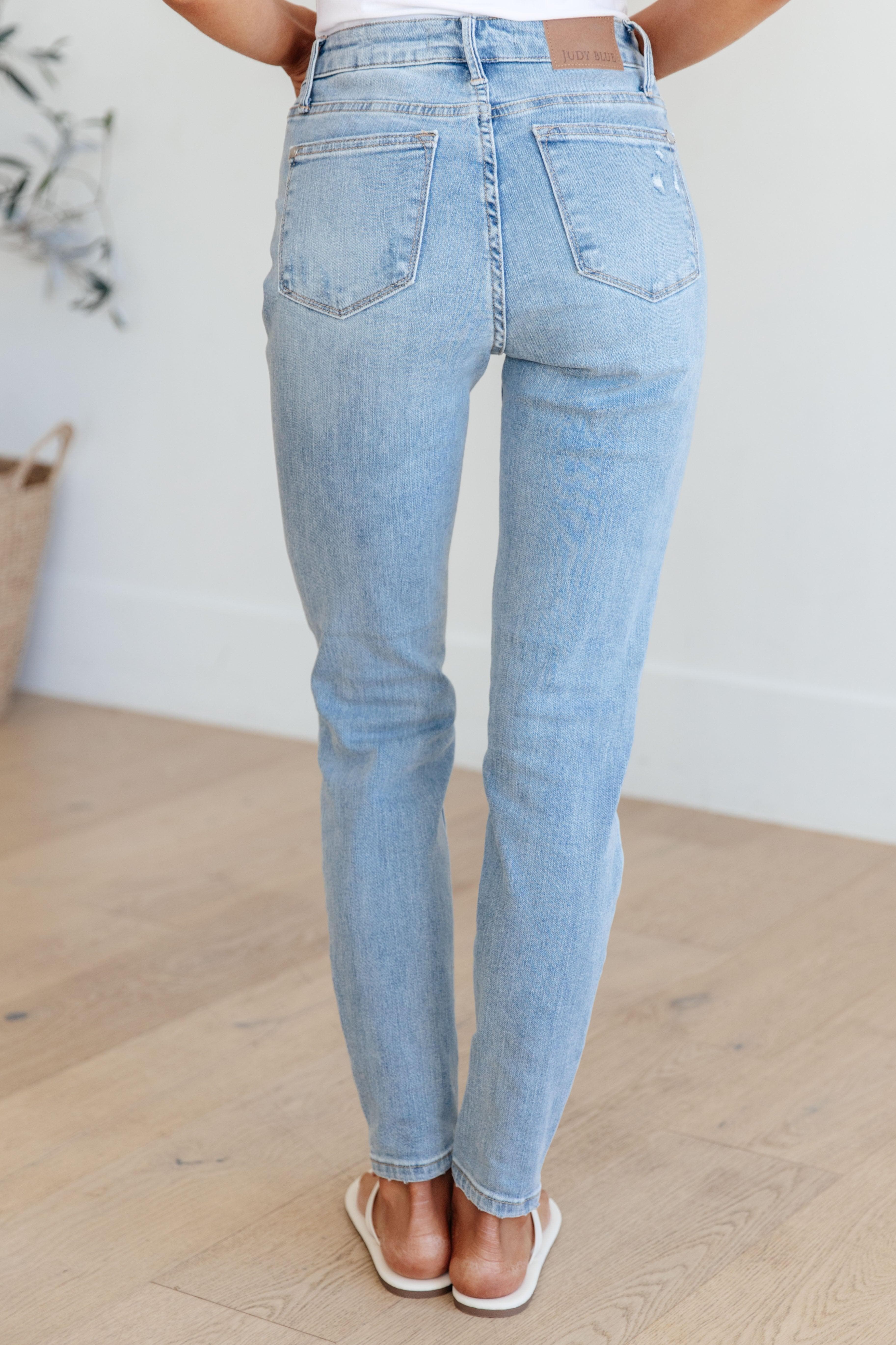 Judy Blue Eloise Mid Rise Control Top Distressed Skinny Jeans - SwagglyLife Home & Fashion