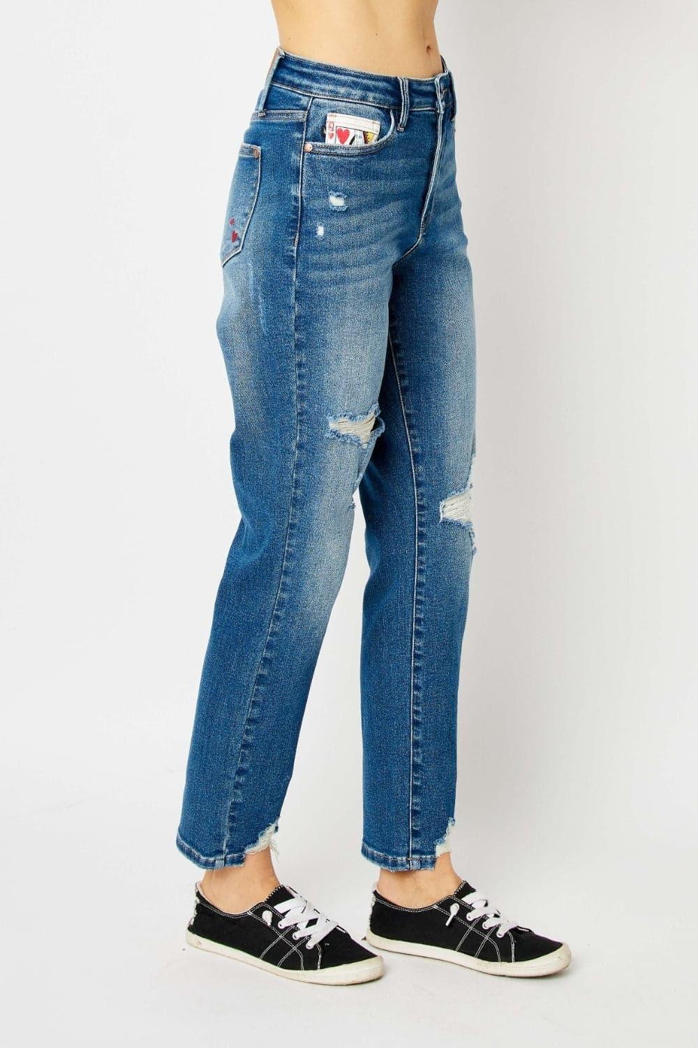 Judy Blue Full Size Distressed Slim Jeans - SwagglyLife Home & Fashion