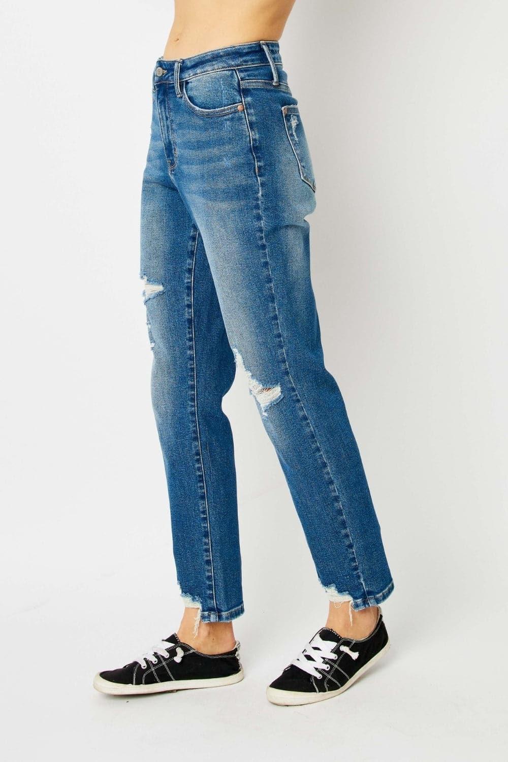 Judy Blue Full Size Distressed Slim Jeans - SwagglyLife Home & Fashion