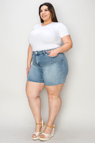 Judy Blue Full Size High Waist Raw Hem Denim Shorts - SwagglyLife Home & Fashion