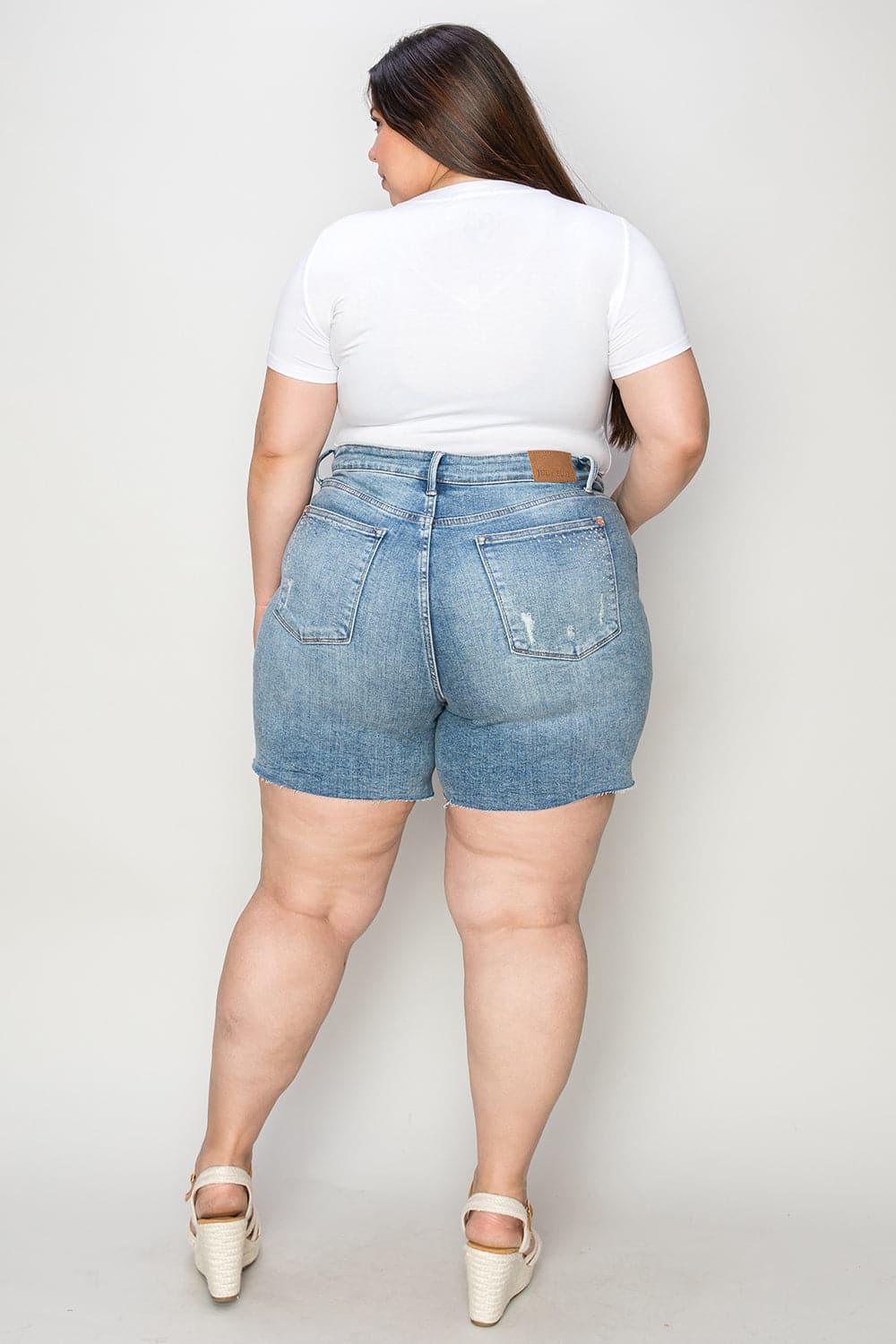 Judy Blue Full Size High Waist Raw Hem Denim Shorts - SwagglyLife Home & Fashion