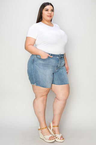 Judy Blue Full Size High Waist Raw Hem Denim Shorts - SwagglyLife Home & Fashion