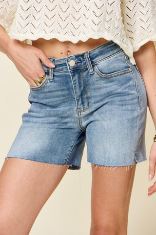 Judy Blue Full Size High Waist Raw Hem Denim Shorts - SwagglyLife Home & Fashion