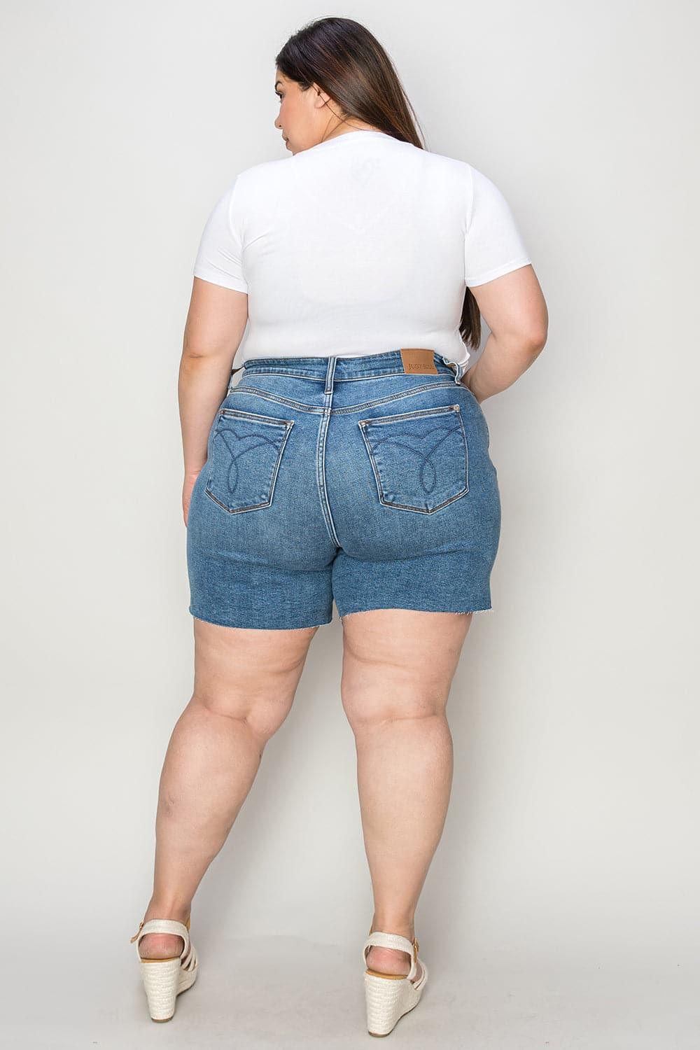 Judy Blue Full Size High Waist Slim Denim Shorts - SwagglyLife Home & Fashion