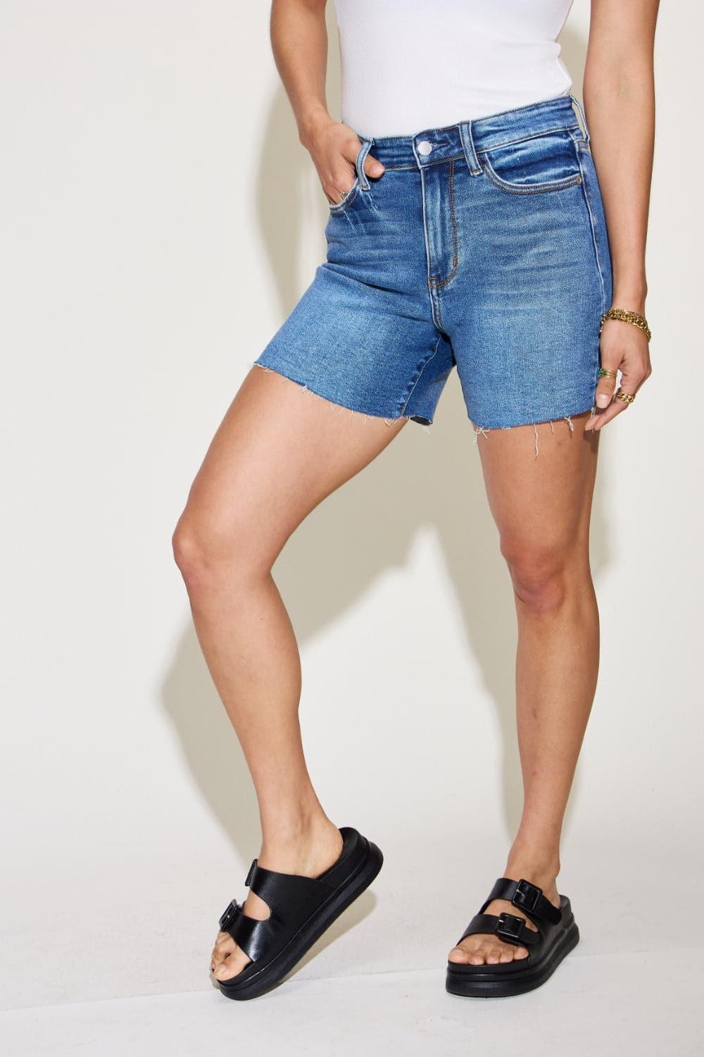 Judy Blue Full Size High Waist Slim Denim Shorts - SwagglyLife Home & Fashion