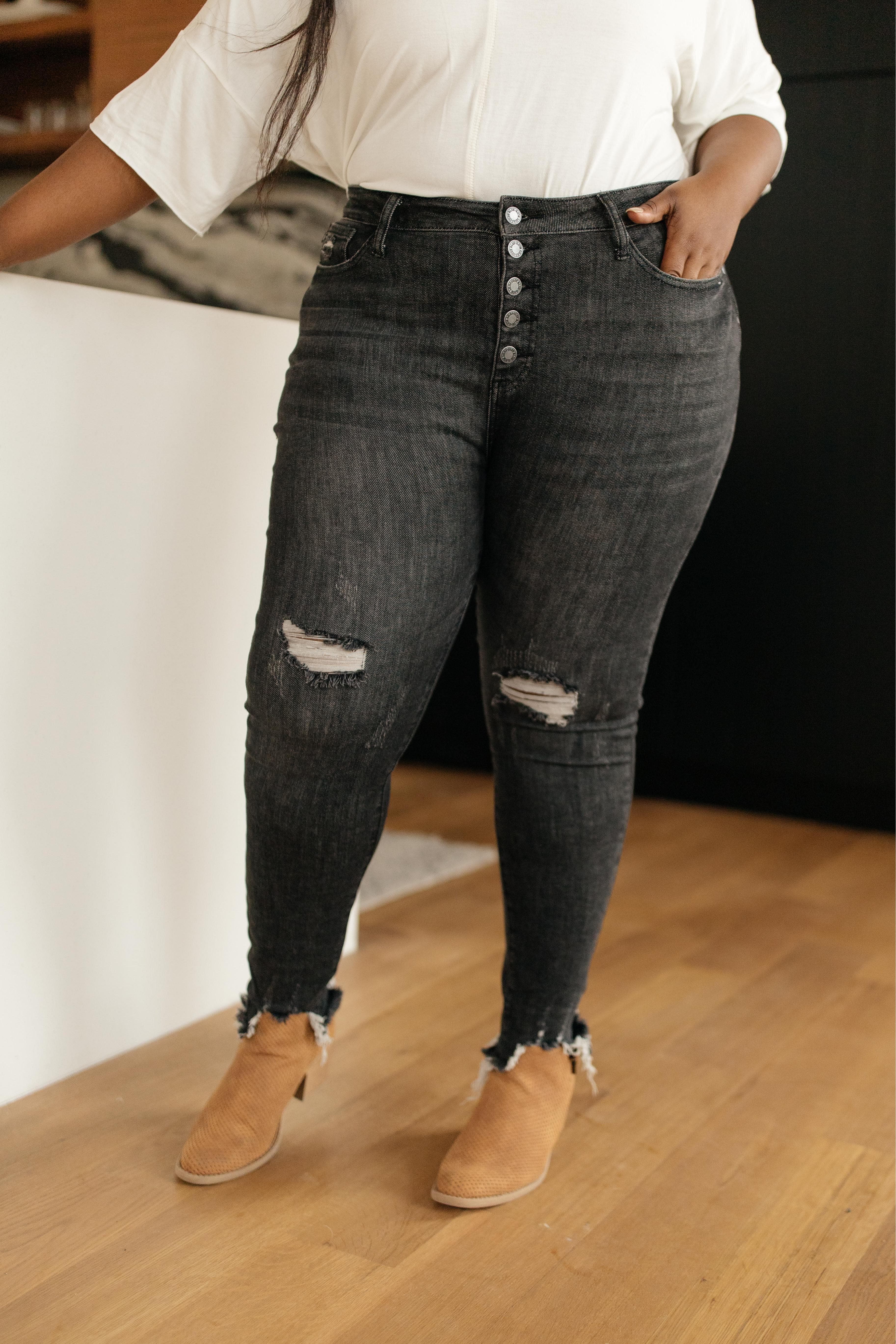 JUDY BLUE Gray Days Button Rise Jeans - SwagglyLife Home & Fashion