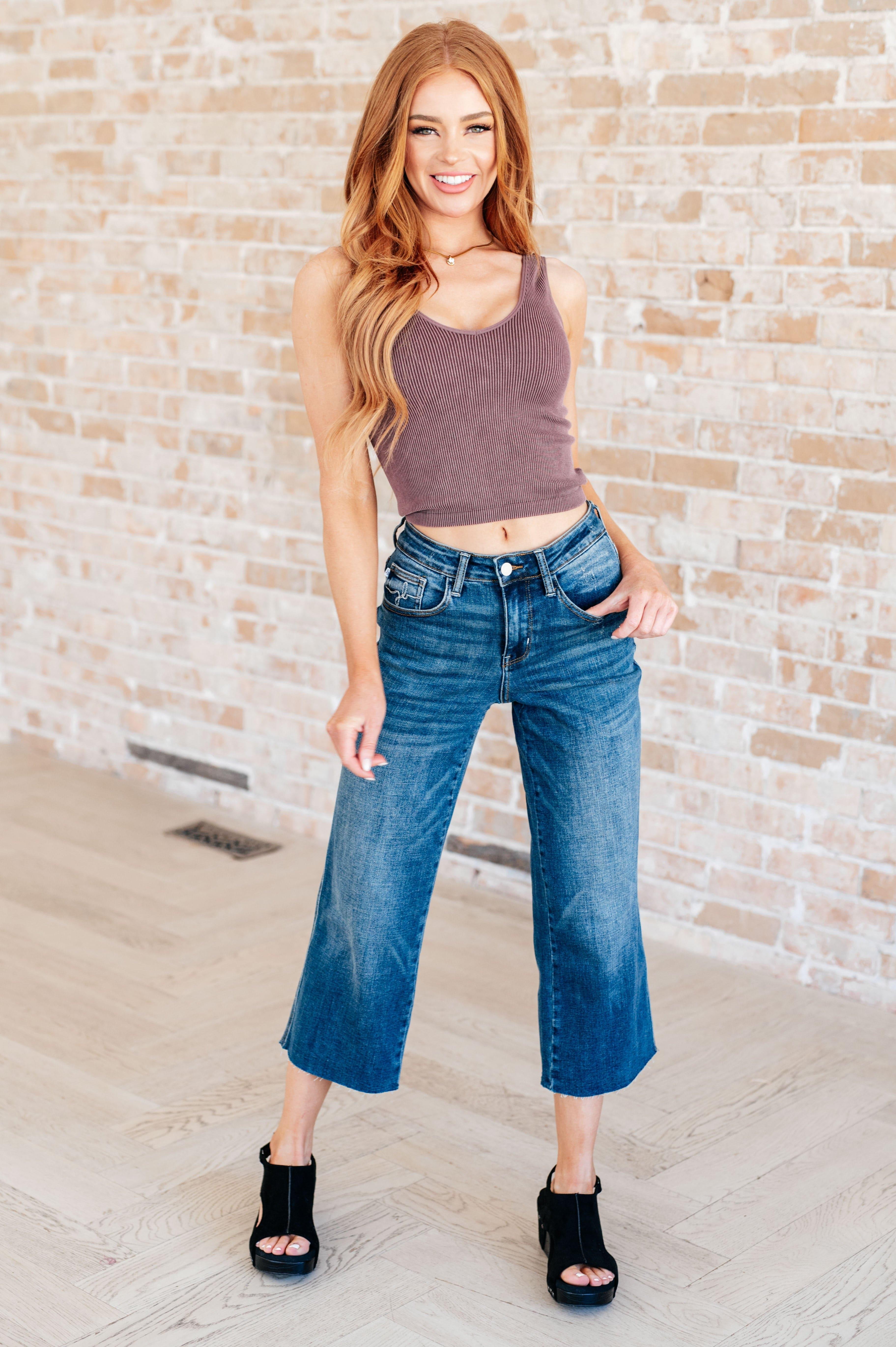 Judy Blue Hayes High Rise Wide Leg Crop Jeans - SwagglyLife Home & Fashion