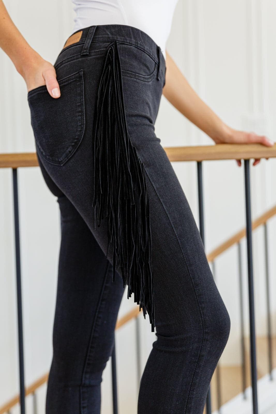 Judy Blue Hilary Side Fringe Skinny Jegging, Black - SwagglyLife Home & Fashion