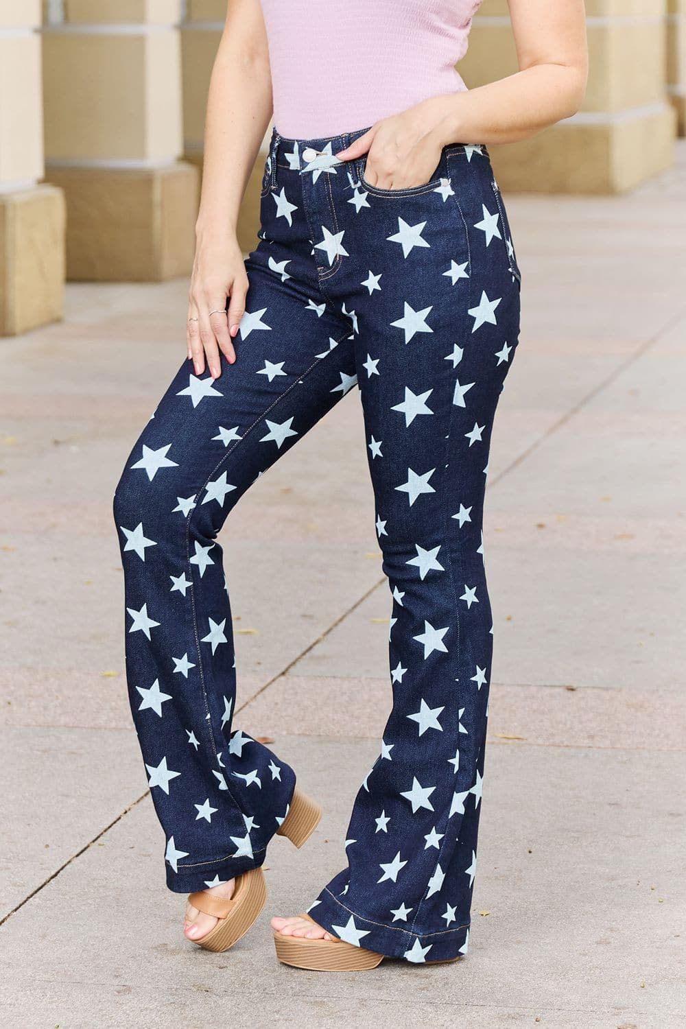 Judy Blue Janelle Full Size High Waist Star Print Flare Jeans - SwagglyLife Home & Fashion