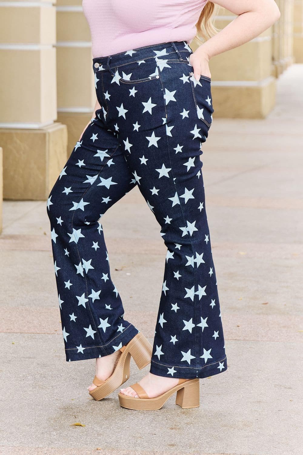 Judy Blue Janelle Full Size High Waist Star Print Flare Jeans - SwagglyLife Home & Fashion
