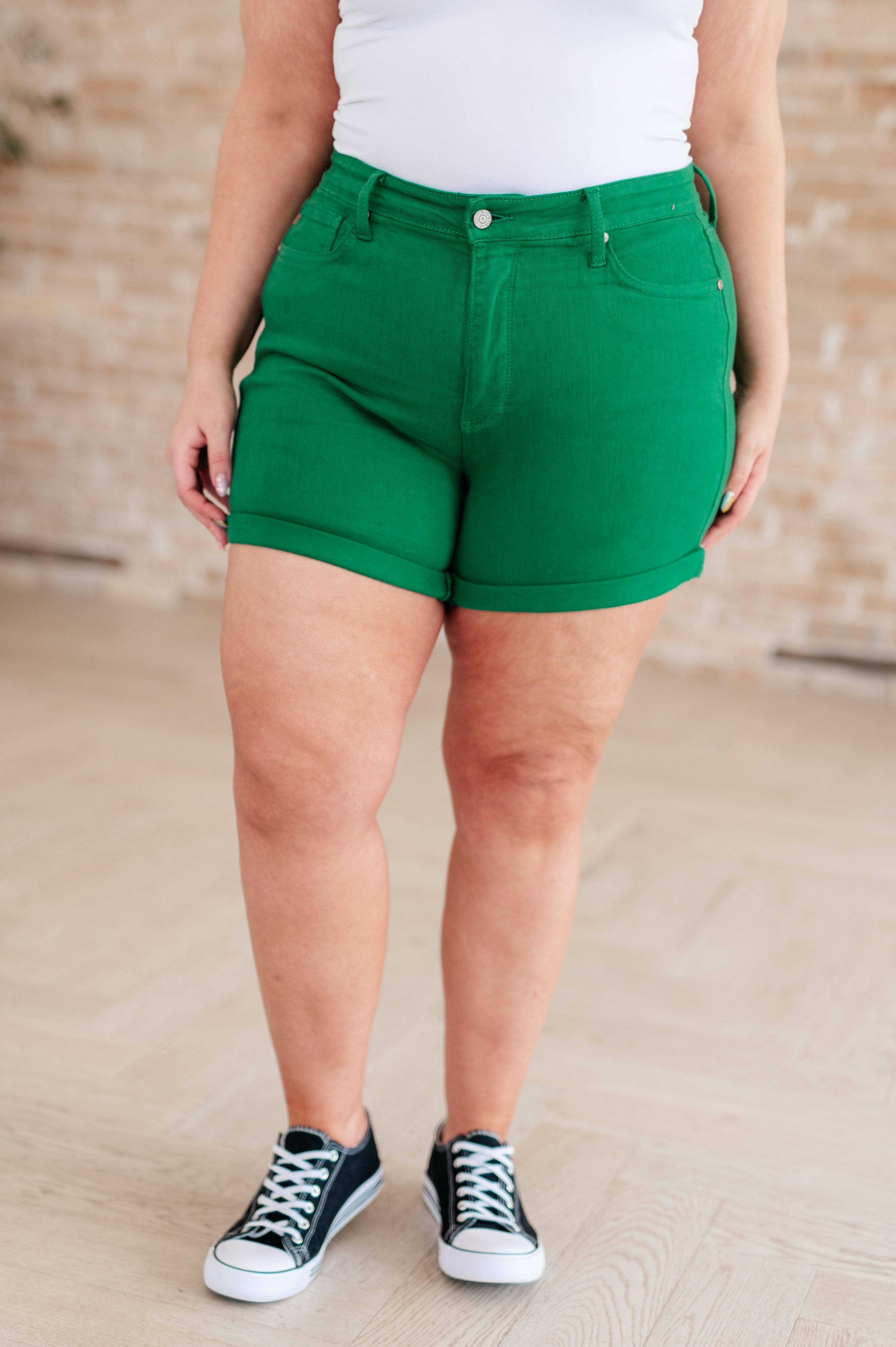 Judy Blue Jenna High Rise Control Top Cuffed Shorts in Green - SwagglyLife Home & Fashion