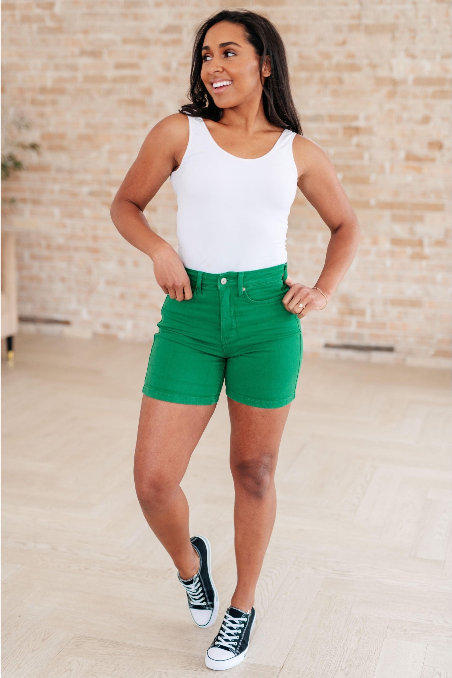 Judy Blue Jenna High Rise Control Top Cuffed Shorts in Green - SwagglyLife Home & Fashion