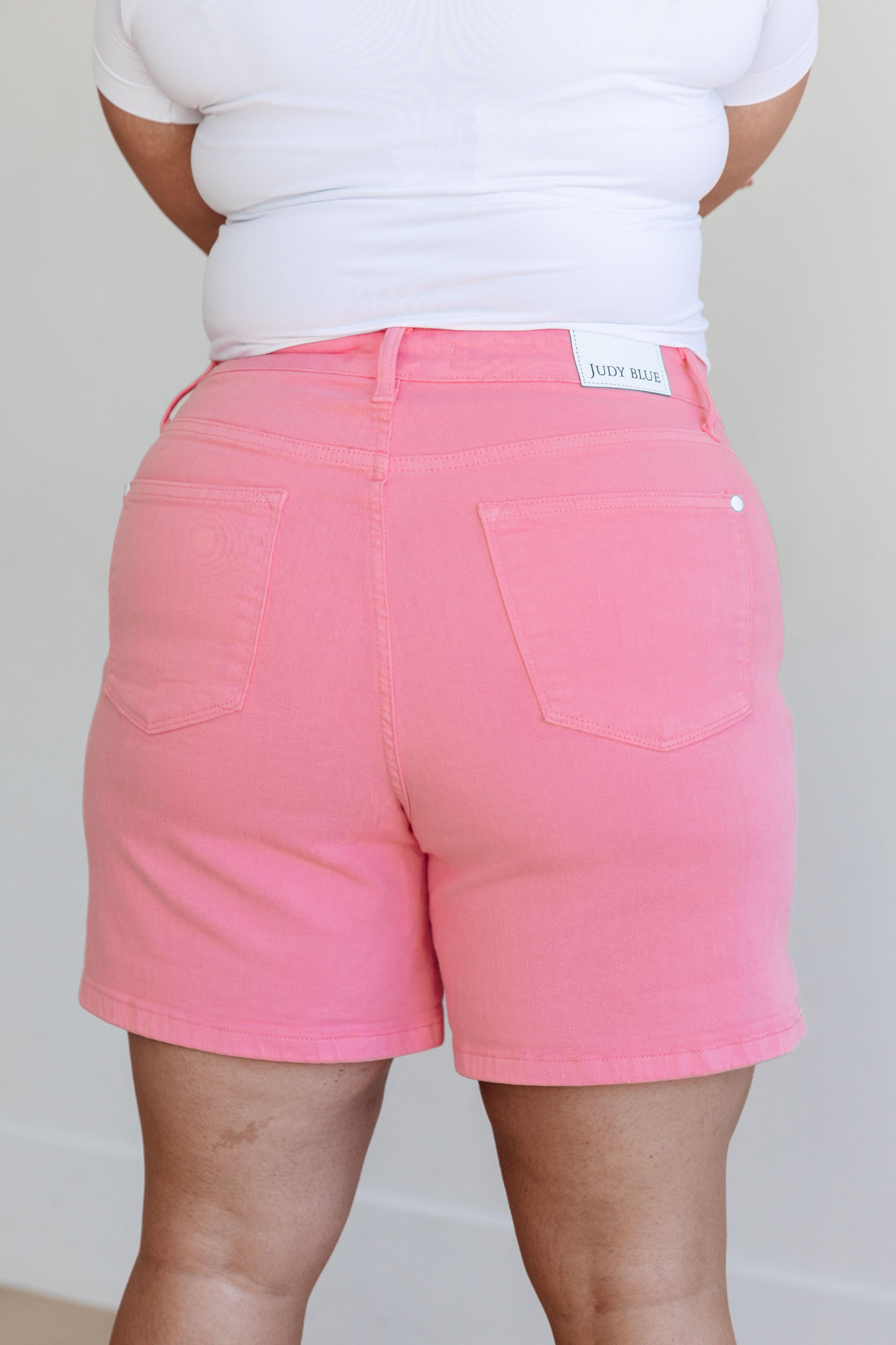 Judy Blue Jenna High Rise Control Top Cuffed Shorts in Pink - SwagglyLife Home & Fashion
