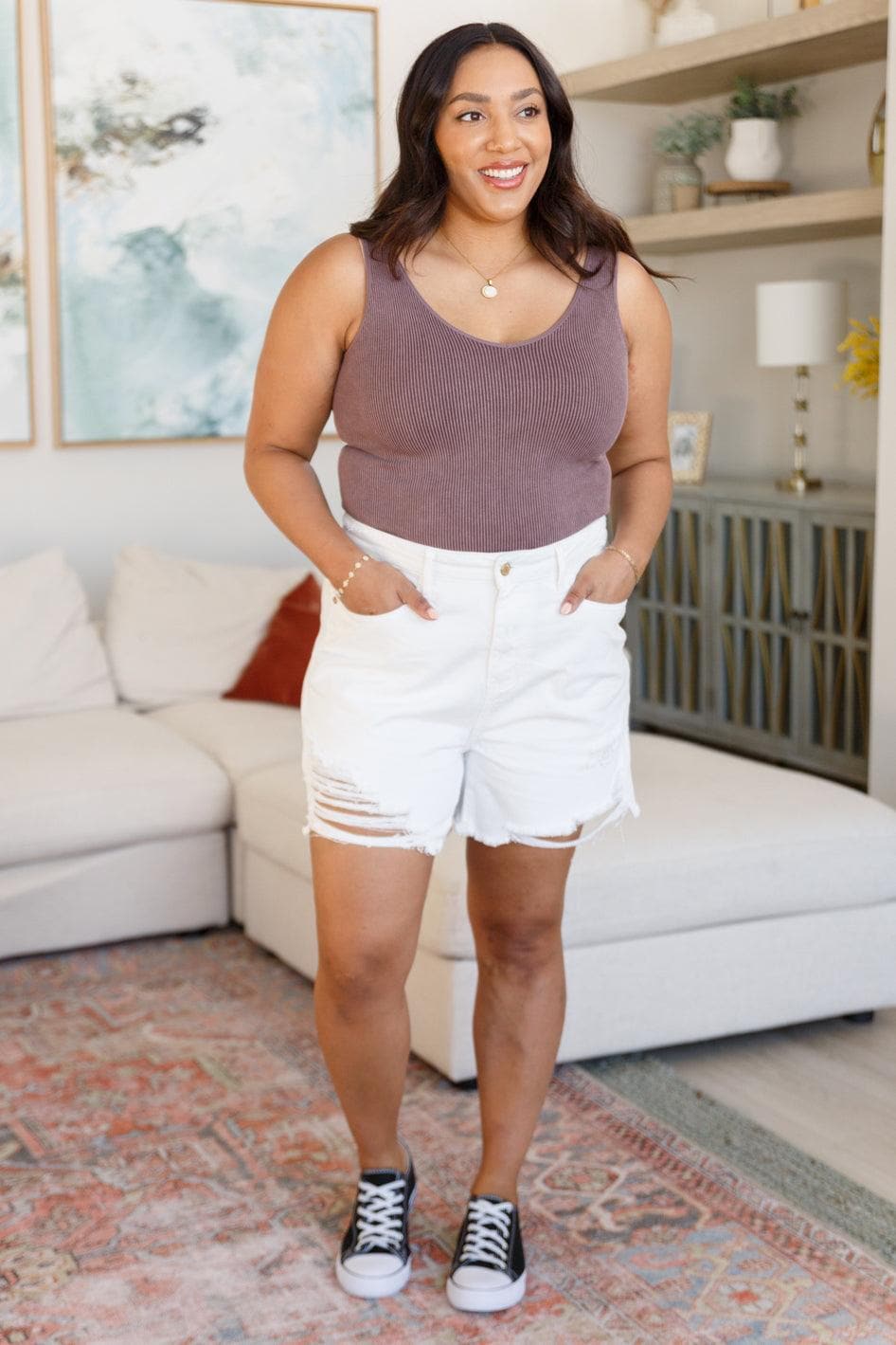 Judy Blue Jessie High Rise Rigid Magic Cutoff Shorts in White - SwagglyLife Home & Fashion