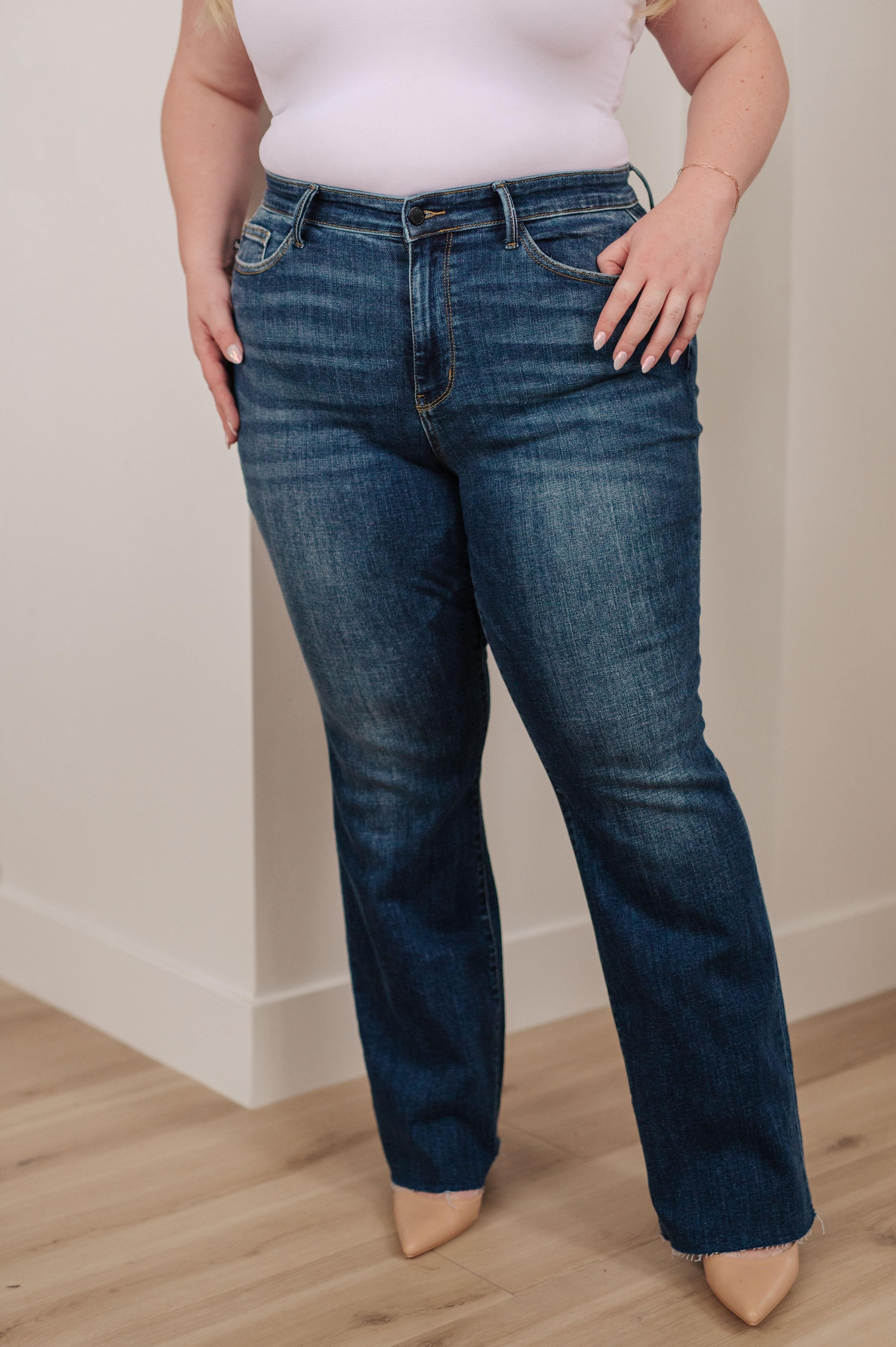 Judy Blue Josephine Mid Rise Raw Hem Bootcut Jeans - SwagglyLife Home & Fashion