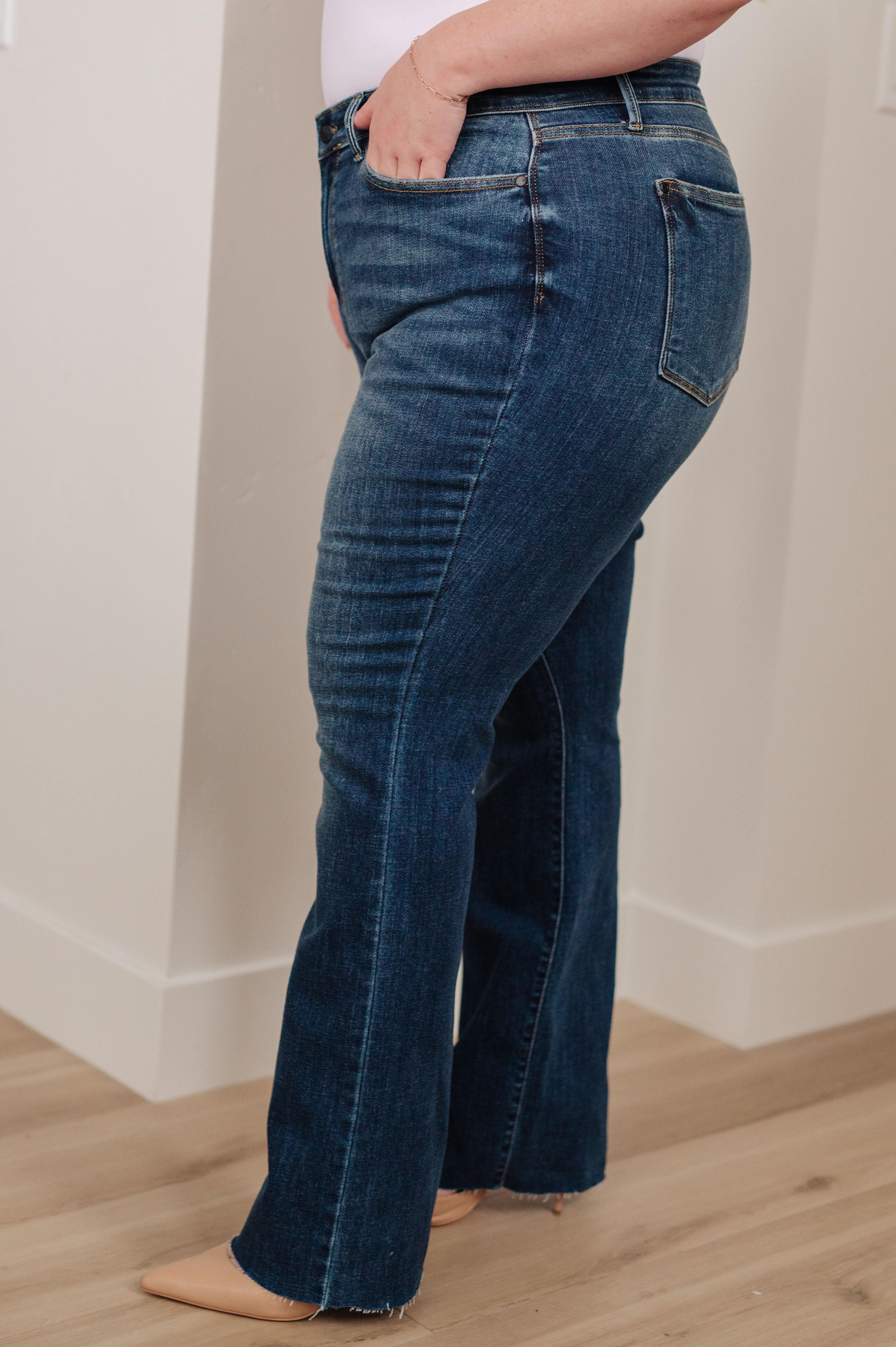 Judy Blue Josephine Mid Rise Raw Hem Bootcut Jeans - SwagglyLife Home & Fashion