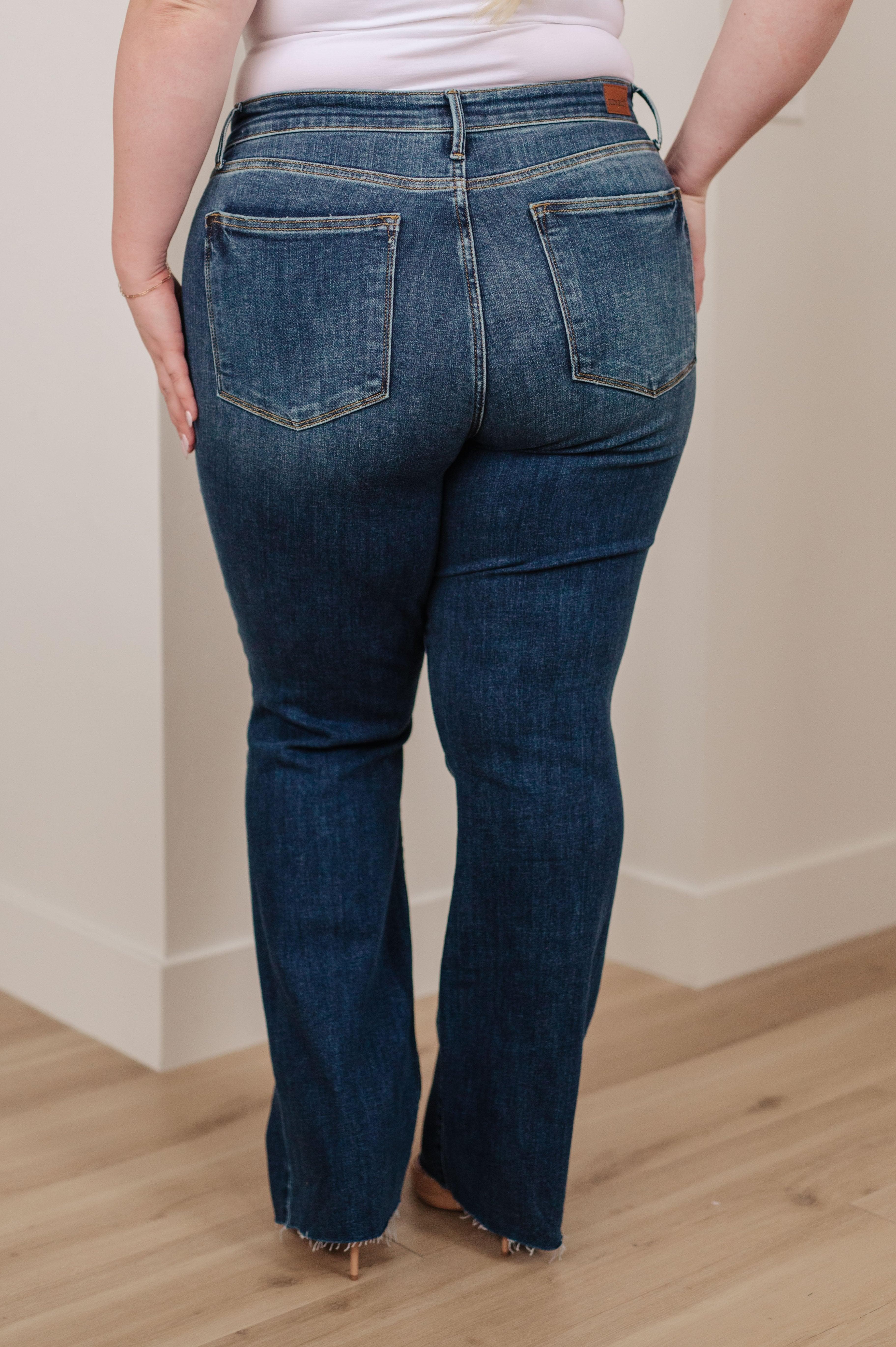 Judy Blue Josephine Mid Rise Raw Hem Bootcut Jeans - SwagglyLife Home & Fashion