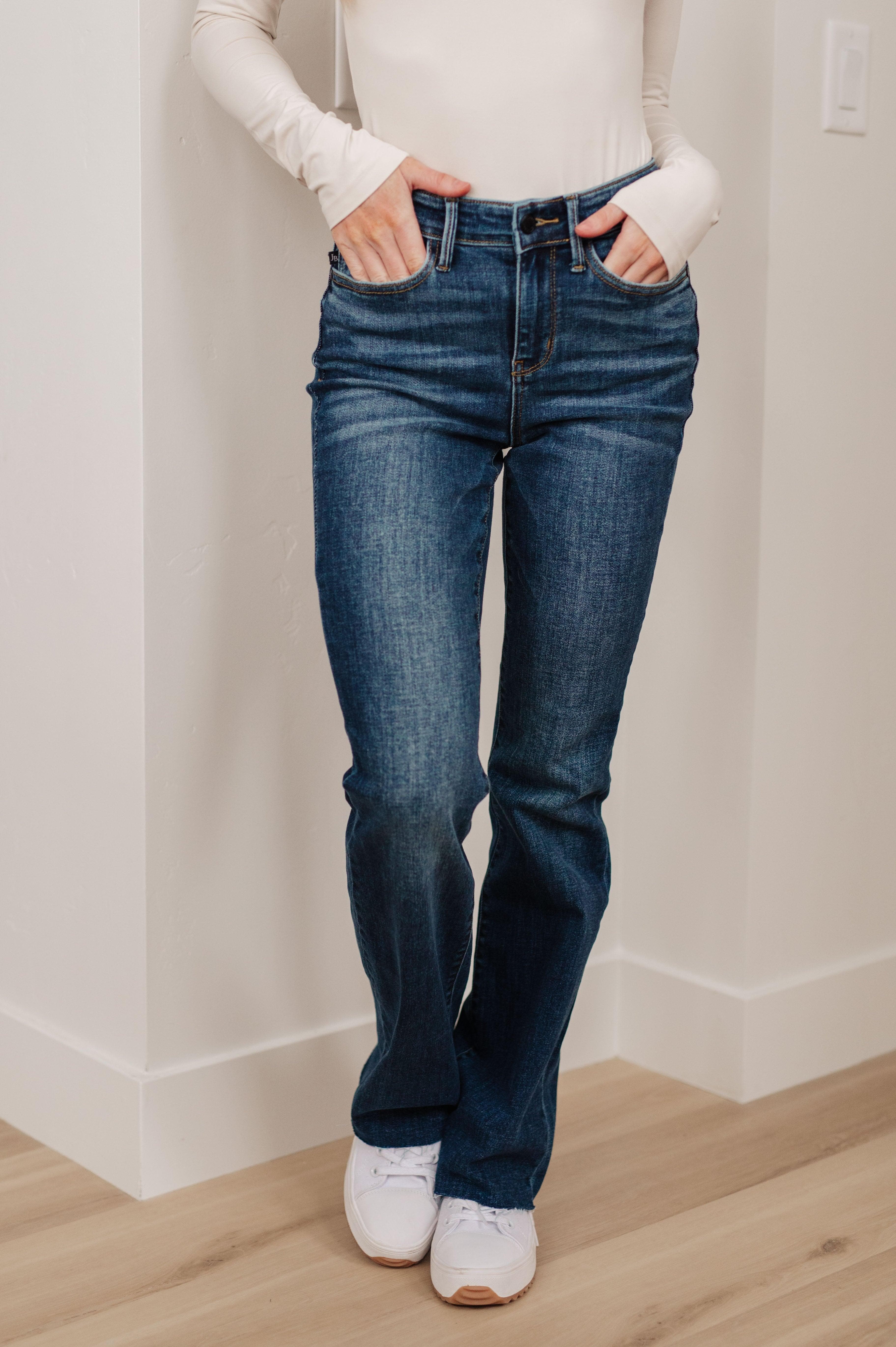 Judy Blue Josephine Mid Rise Raw Hem Bootcut Jeans - SwagglyLife Home & Fashion