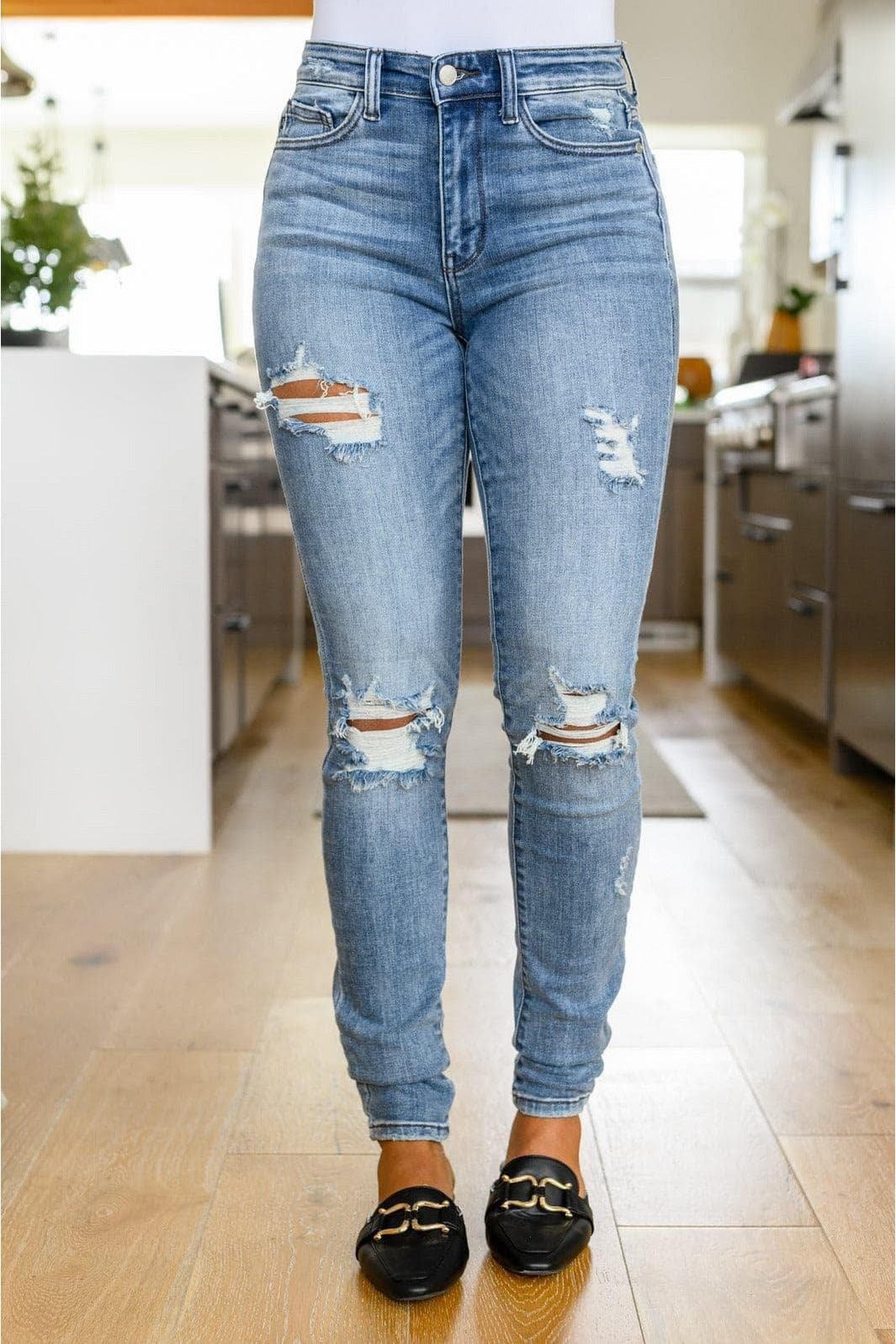 JUDY BLUE Juno Tall Skinny Destroyed Jeans - SwagglyLife Home & Fashion