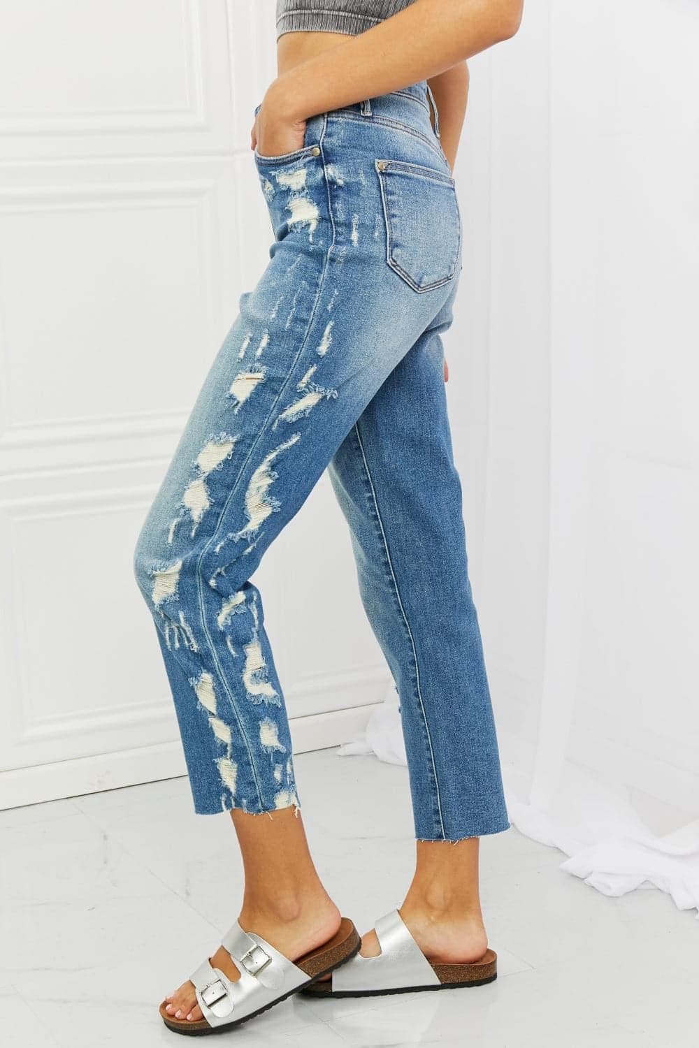 Judy Blue Laila Full Size Straight Leg Distressed Jeans - SwagglyLife Home & Fashion