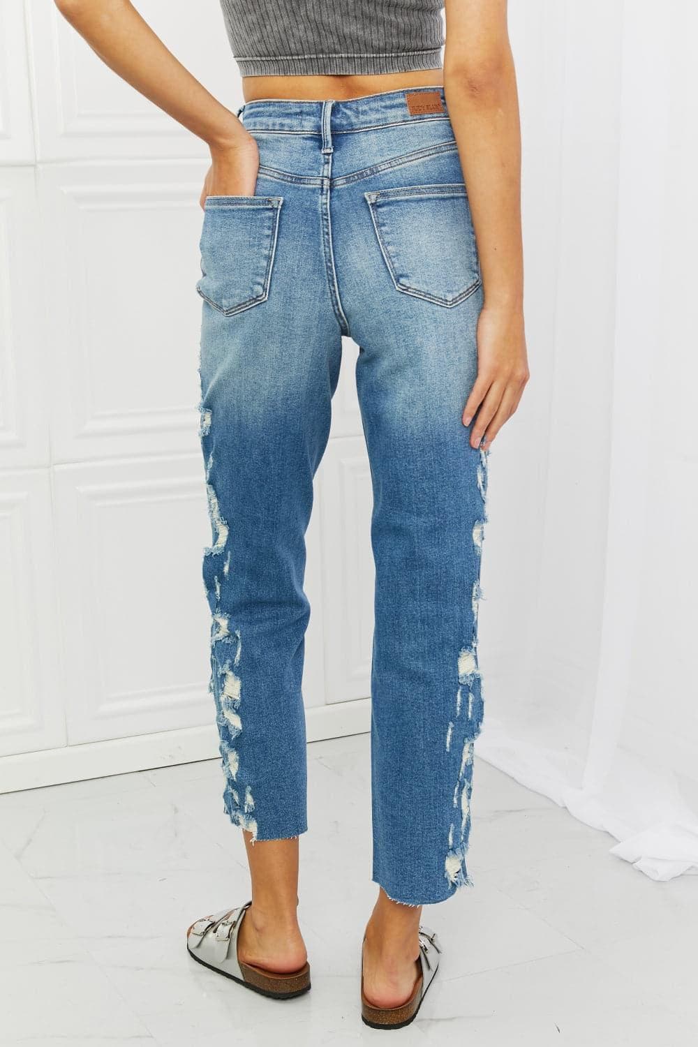 Judy Blue Laila Full Size Straight Leg Distressed Jeans - SwagglyLife Home & Fashion