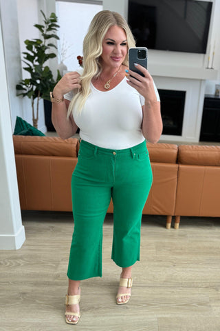 Judy Blue Lisa High Rise Control Top Wide Leg Crop Jeans in Kelly Green - SwagglyLife Home & Fashion